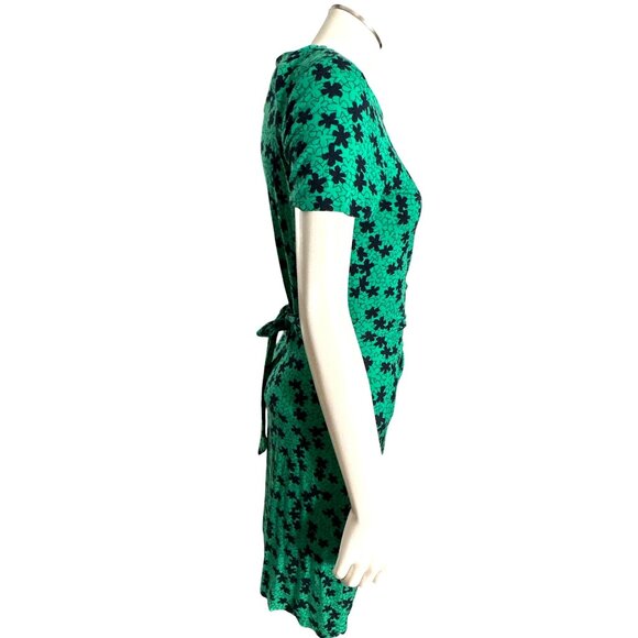 Diane Von Furstenberg Size 0 Green Floral Viscose Dress Ruched Modern Luxury - Picture 5 of 14